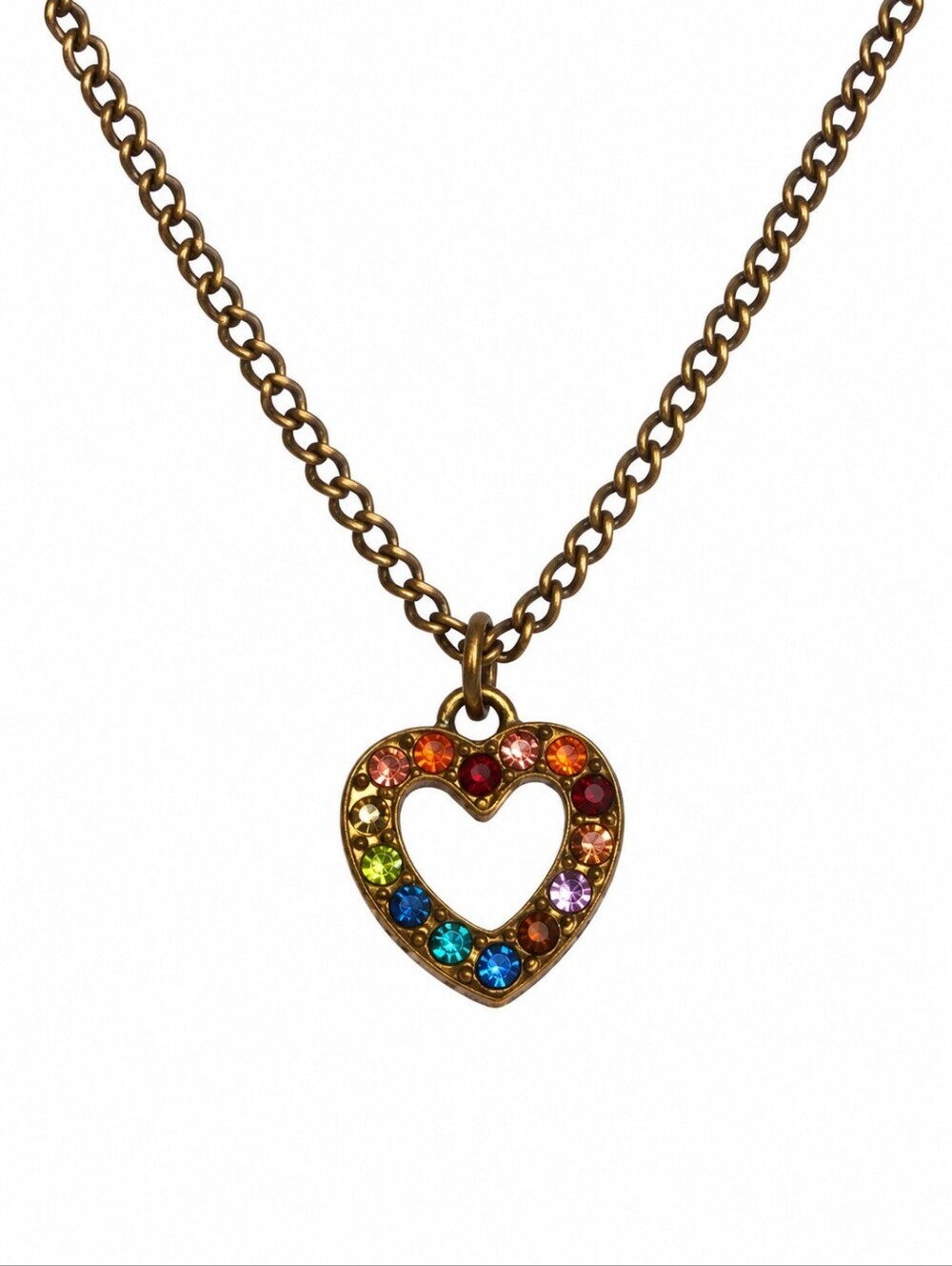 3/$30 Vintage Multicolor Heart Pendant Bronze Chain Necklace